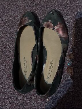 Christian Siriano Black Floral Ballet Flats with Pink Accents